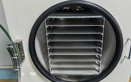 10-12 kg grote voedselvriesdroger detail - Roestvrijstalen materiaalbakken en droogkamer.